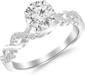 2 Carat Classic Prong Set Diamond Engagement Ring 14K White Gold with a 1.5 Carat J-K I2 Round Brilliant Cut/Shape Center
