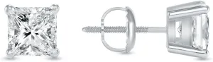 2 Ct Princess Cut Created Diamond Earrings Stud Real 14K White Gold Basket Screw