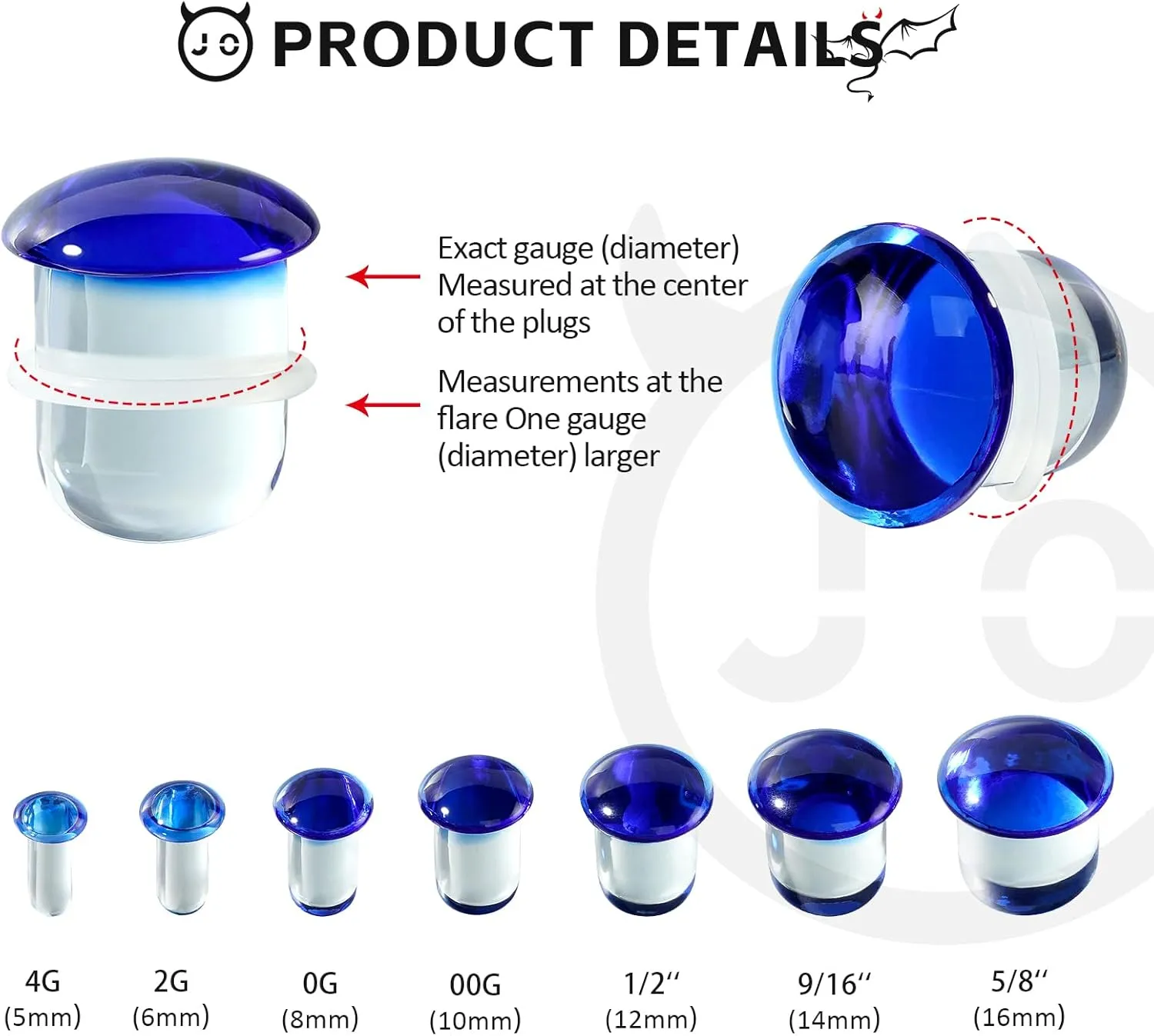 2 Pairs Ear Plugs Glass Expanders with O-Rings - Single Flare Ear Tunnel Expanders Stretching Gauge, Body Piercing Jewelry Colorful 4G-5/8 5MM-16MM