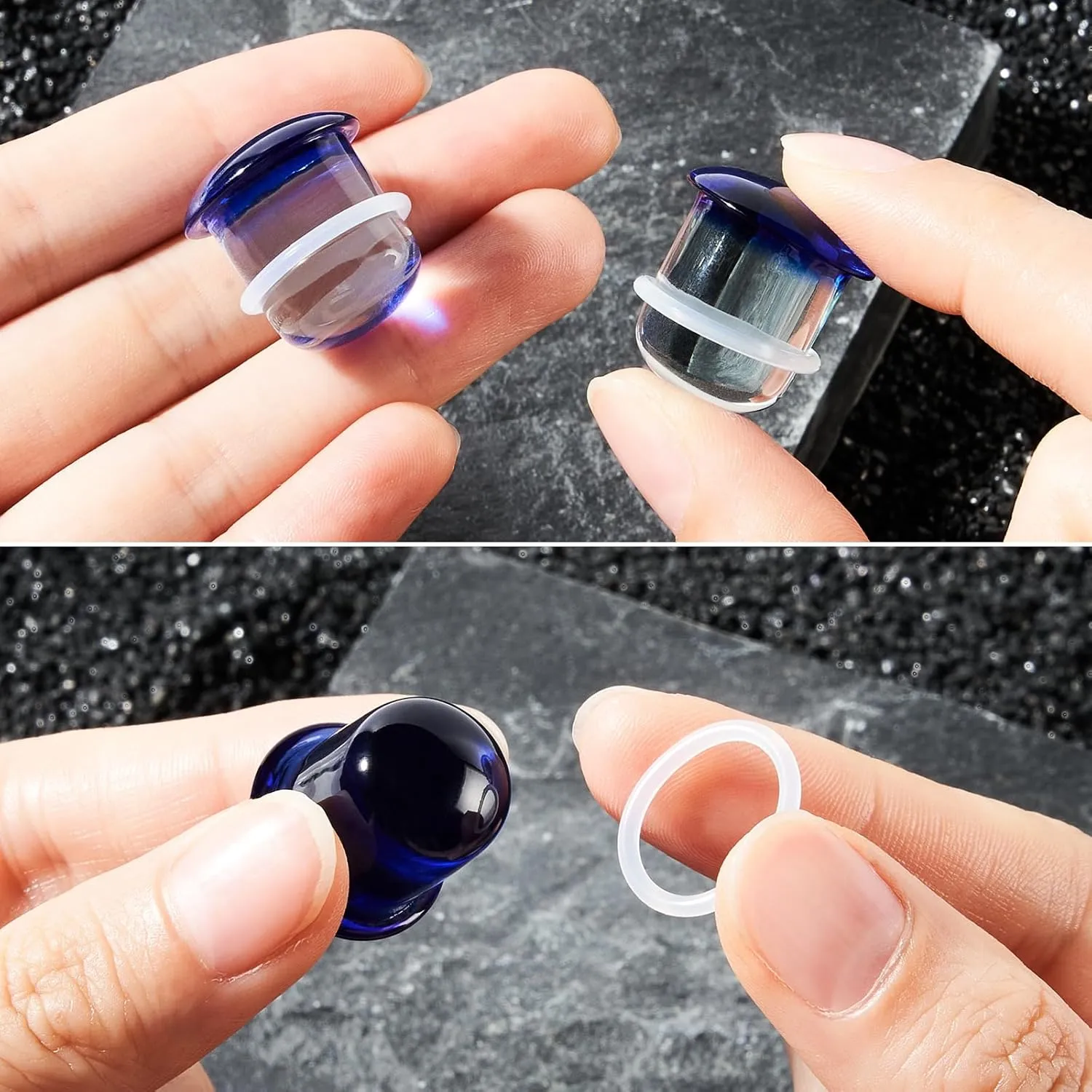 2 Pairs Ear Plugs Glass Expanders with O-Rings - Single Flare Ear Tunnel Expanders Stretching Gauge, Body Piercing Jewelry Colorful 4G-5/8 5MM-16MM