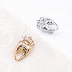 2 Pcs Gold and Silver Smooth Crown Teeth rhinestone Brooch for Doctor, Nurse, Metal, white diamond