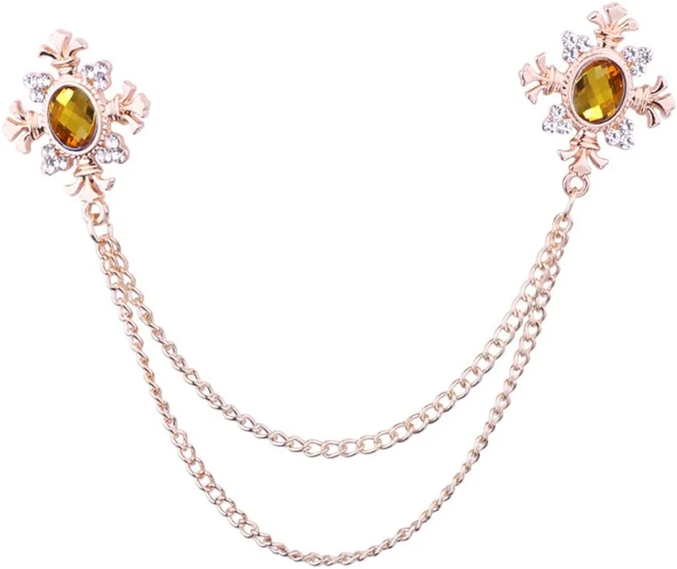 2 pcs men's and women's Shirt collar tassel rhinestone accessories Diamond crossing collar chain Fashion versatile suit brooch(Multi -color optional)