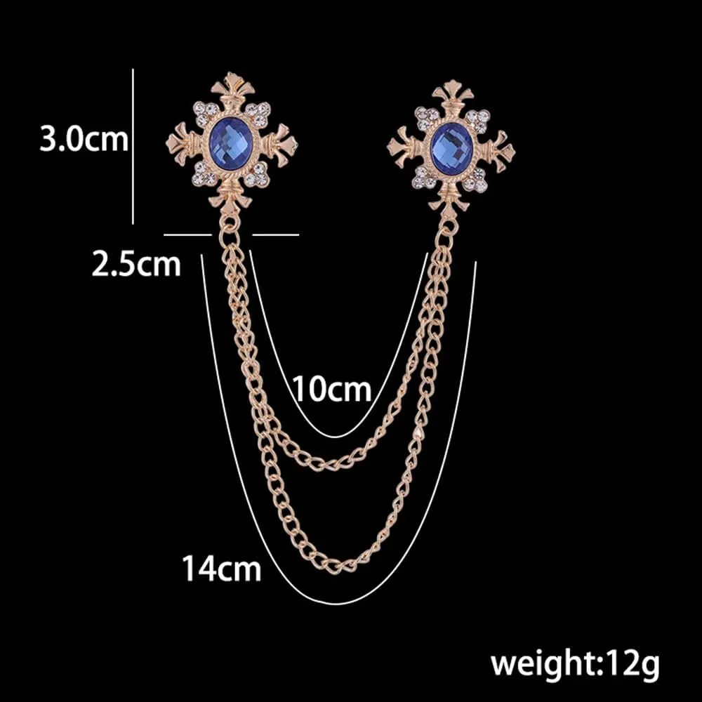 2 pcs men's and women's Shirt collar tassel rhinestone accessories Diamond crossing collar chain Fashion versatile suit brooch(Multi -color optional)