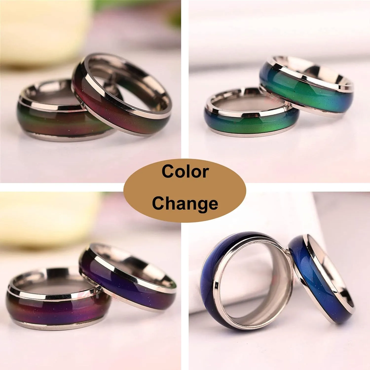 2 Pcs Mood Rings for Kids Men Women With Color Mood Chart Stainless Steel Band Mood Jewelry