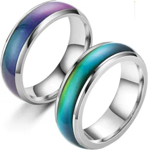 2 Pcs Mood Rings for Kids Men Women With Color Mood Chart Stainless Steel Band Mood Jewelry