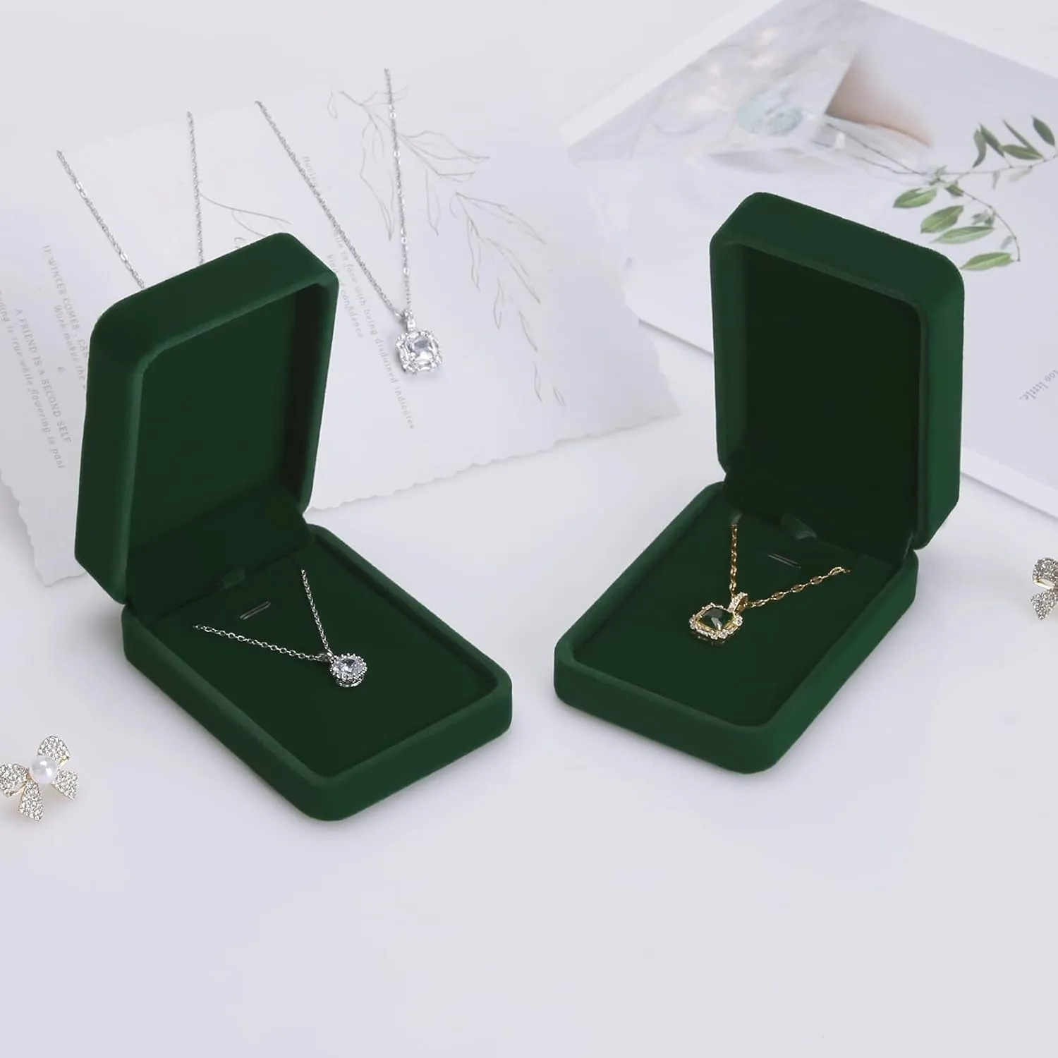 2 Pieces Classic Velvet Necklace Pendant Box for Jewelry Gift, Small Jewellry Storage Display Case for Wedding Engagement Birthday Anniversary