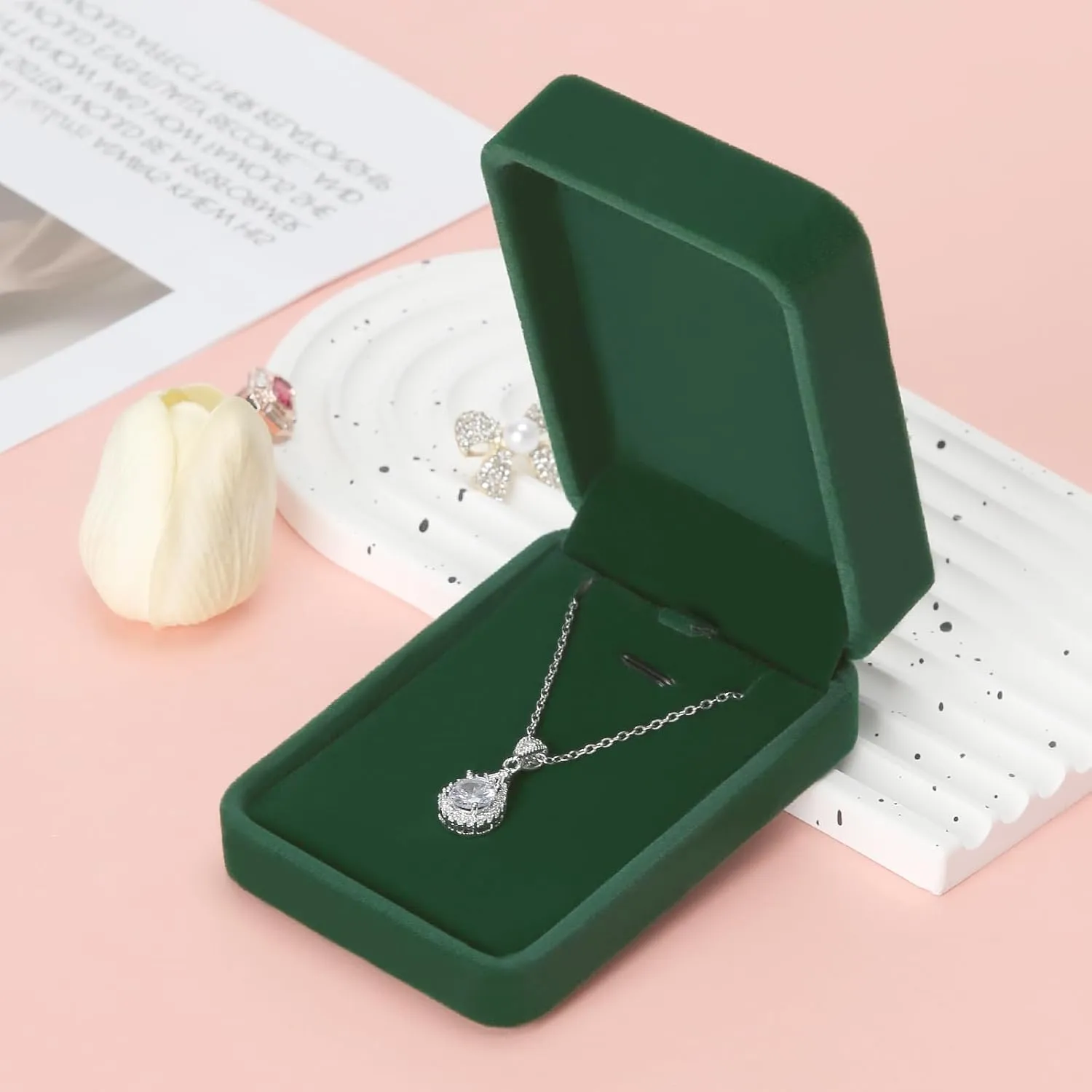 2 Pieces Classic Velvet Necklace Pendant Box for Jewelry Gift, Small Jewellry Storage Display Case for Wedding Engagement Birthday Anniversary