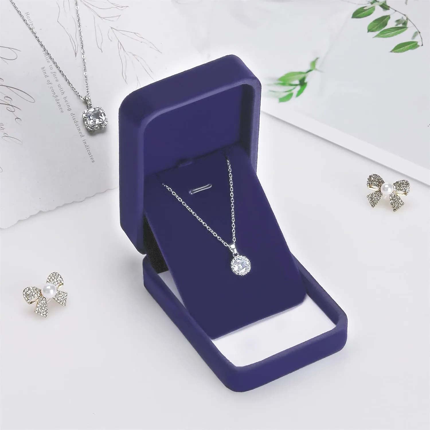 2 Pieces Classic Velvet Necklace Pendant Box for Jewelry Gift, Small Jewellry Storage Display Case for Wedding Engagement Birthday Anniversary