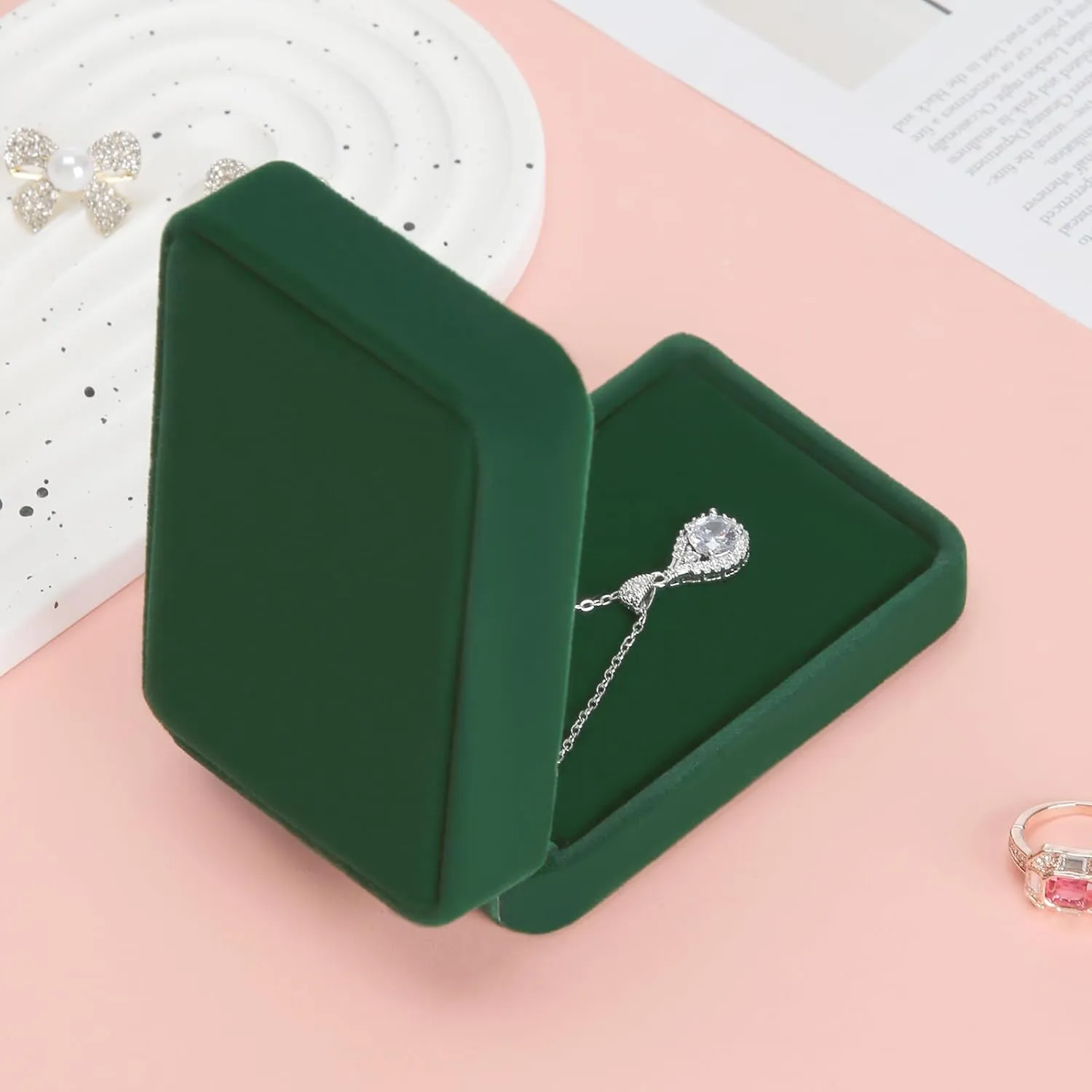 2 Pieces Classic Velvet Necklace Pendant Box for Jewelry Gift, Small Jewellry Storage Display Case for Wedding Engagement Birthday Anniversary