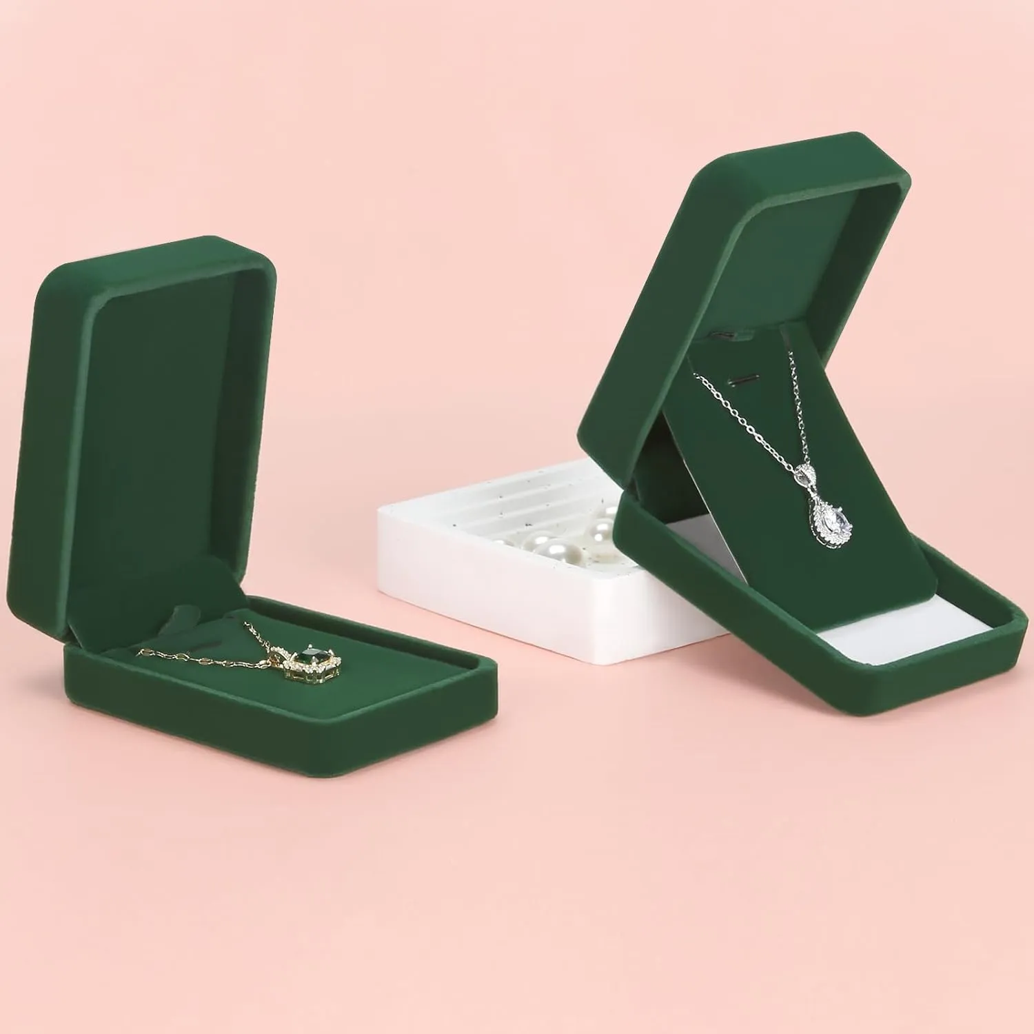 2 Pieces Classic Velvet Necklace Pendant Box for Jewelry Gift, Small Jewellry Storage Display Case for Wedding Engagement Birthday Anniversary