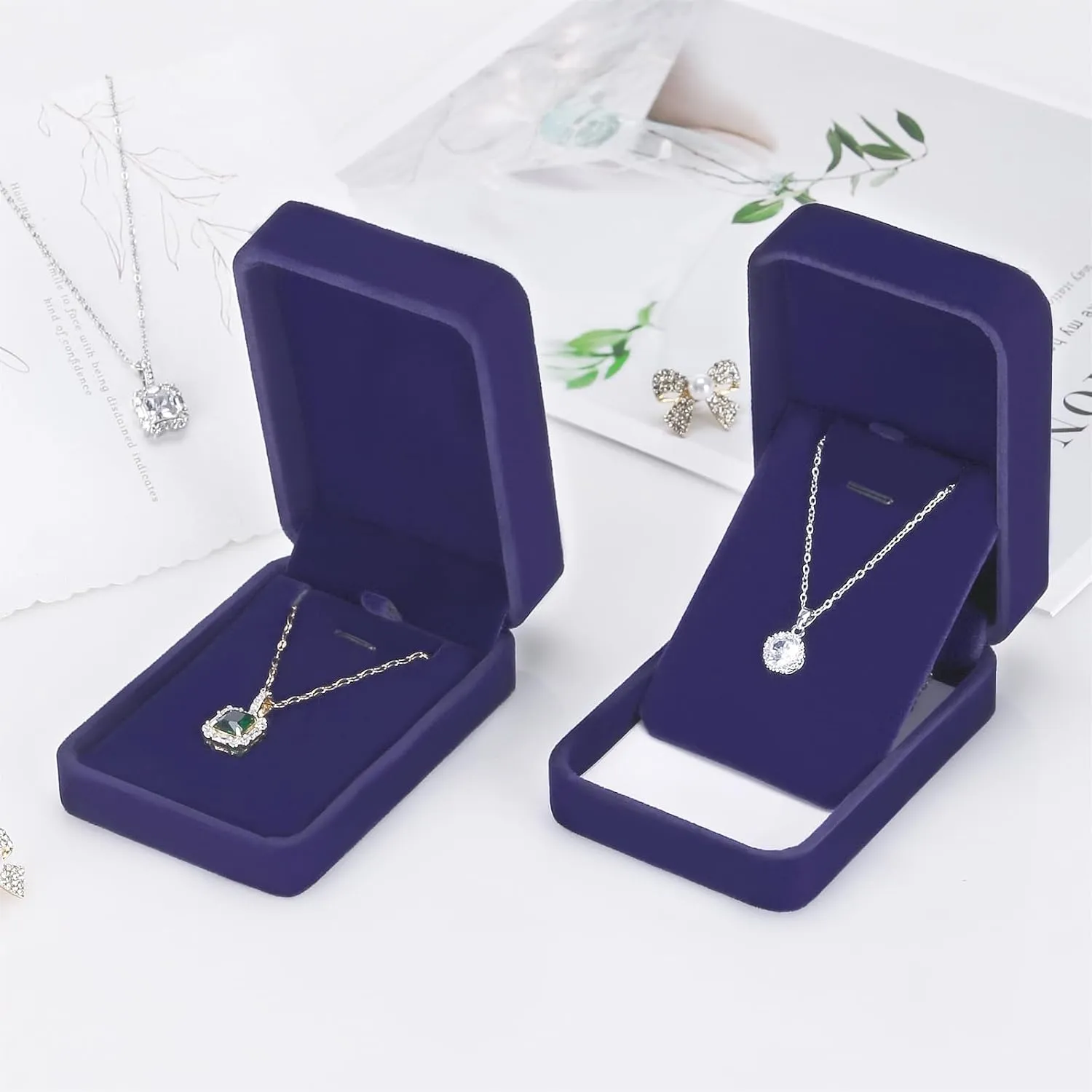 2 Pieces Classic Velvet Necklace Pendant Box for Jewelry Gift, Small Jewellry Storage Display Case for Wedding Engagement Birthday Anniversary