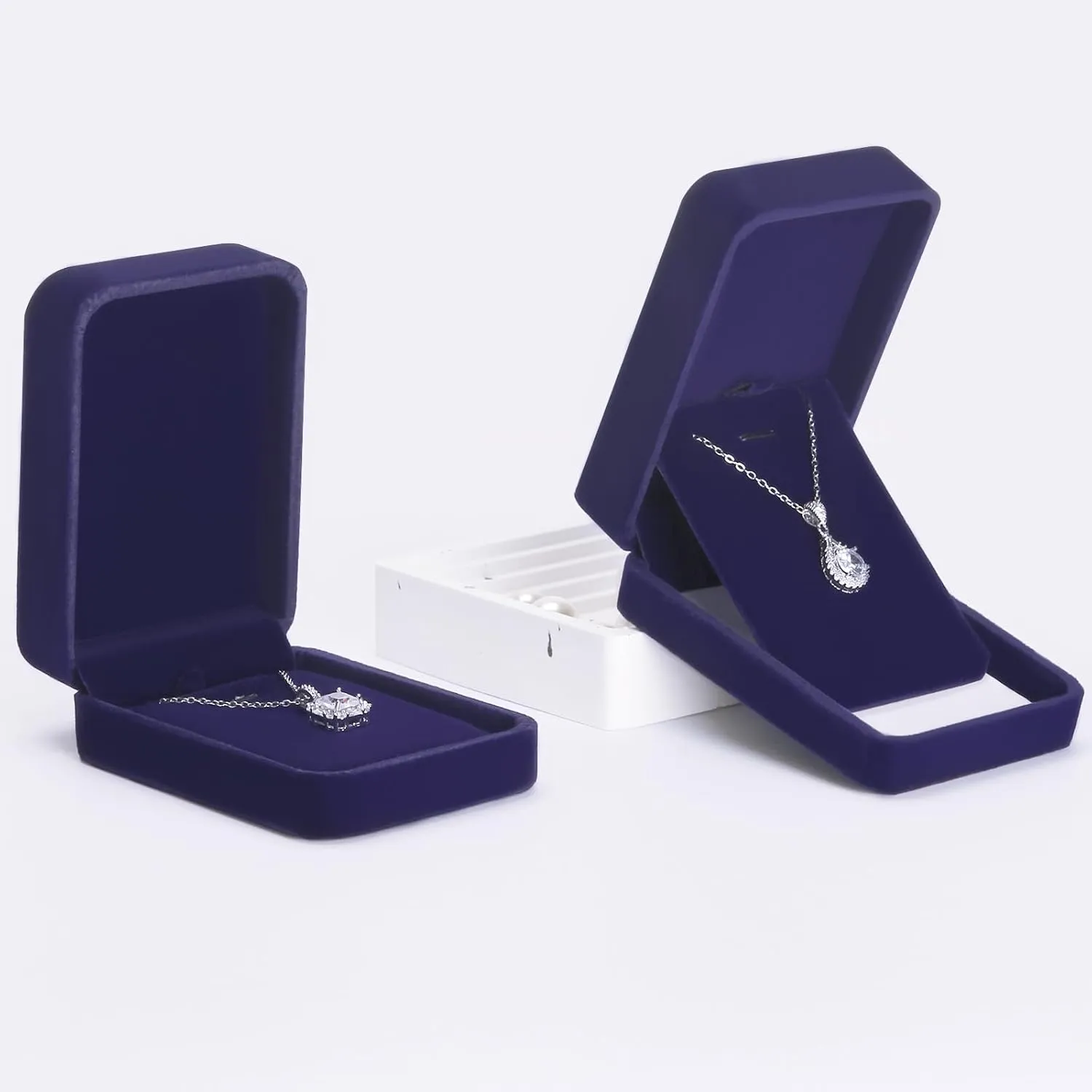 2 Pieces Classic Velvet Necklace Pendant Box for Jewelry Gift, Small Jewellry Storage Display Case for Wedding Engagement Birthday Anniversary