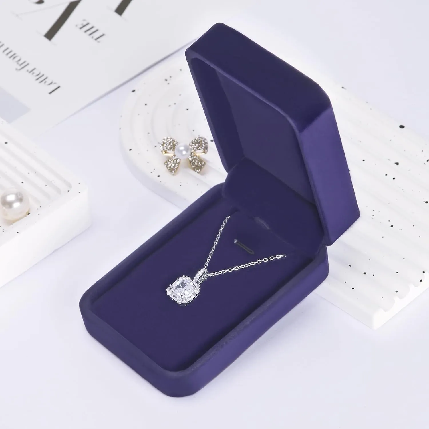 2 Pieces Classic Velvet Necklace Pendant Box for Jewelry Gift, Small Jewellry Storage Display Case for Wedding Engagement Birthday Anniversary