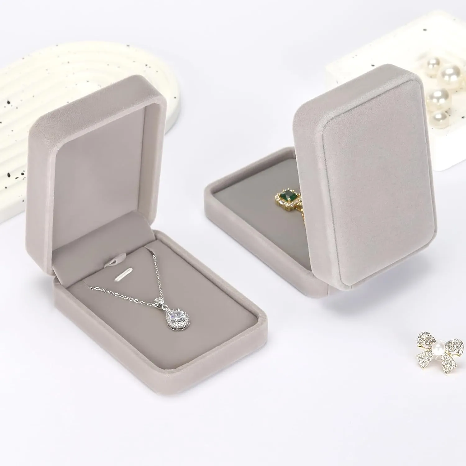 2 Pieces Classic Velvet Necklace Pendant Box for Jewelry Gift, Small Jewellry Storage Display Case for Wedding Engagement Birthday Anniversary