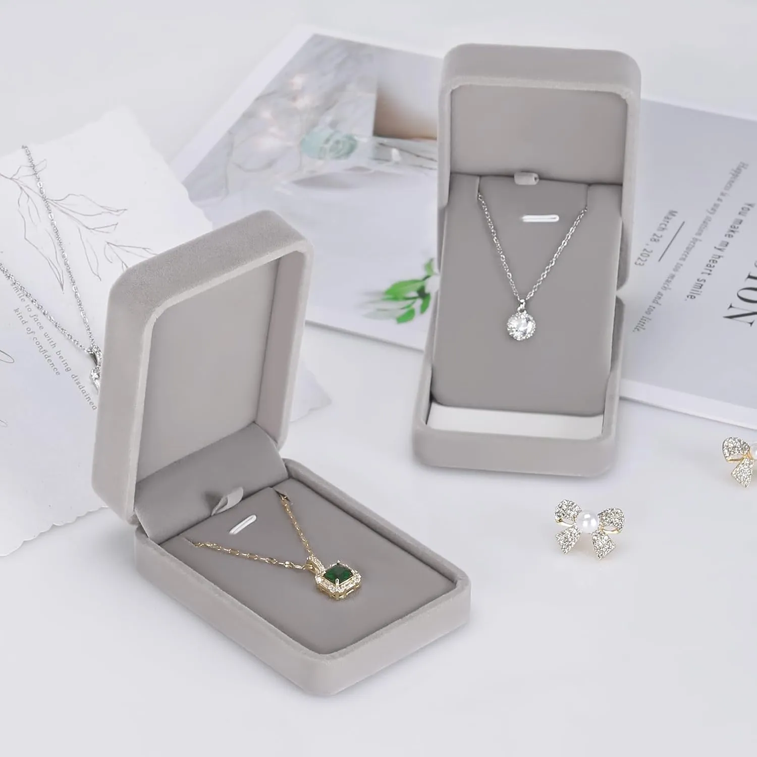 2 Pieces Classic Velvet Necklace Pendant Box for Jewelry Gift, Small Jewellry Storage Display Case for Wedding Engagement Birthday Anniversary