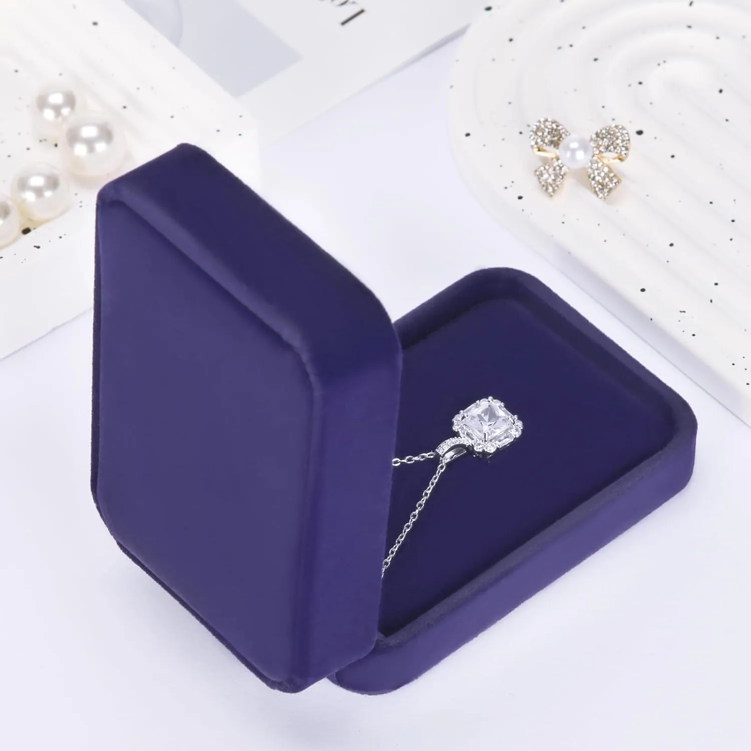2 Pieces Classic Velvet Necklace Pendant Box for Jewelry Gift, Small Jewellry Storage Display Case for Wedding Engagement Birthday Anniversary