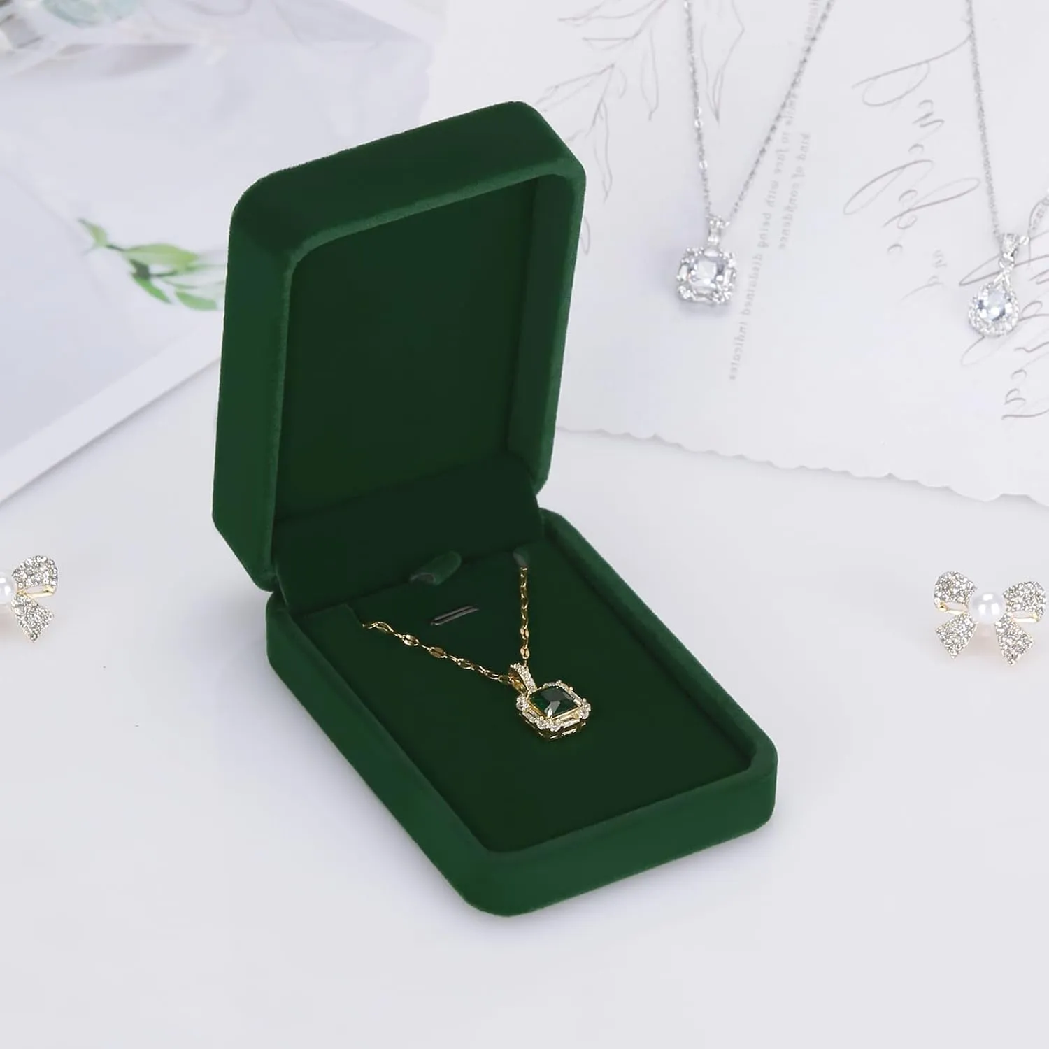 2 Pieces Classic Velvet Necklace Pendant Box for Jewelry Gift, Small Jewellry Storage Display Case for Wedding Engagement Birthday Anniversary