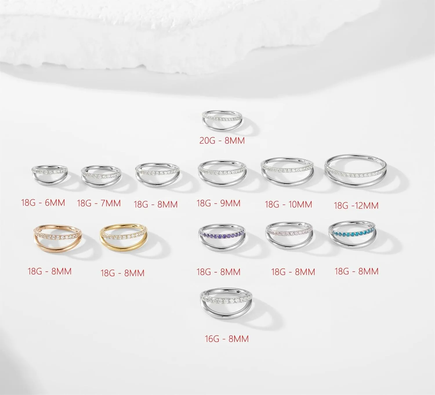 20G 18G 16G Surgical Steel Double Hoop Nose Ring for Single Piercing - Hypoallergenic 14K Real Gold Plated Hinged Segment Nose Rings | CZ Septum Clicker Jewelry | Small Cartilage Hoop Earrings Helix Conch Piercing Jewelry for Women Men