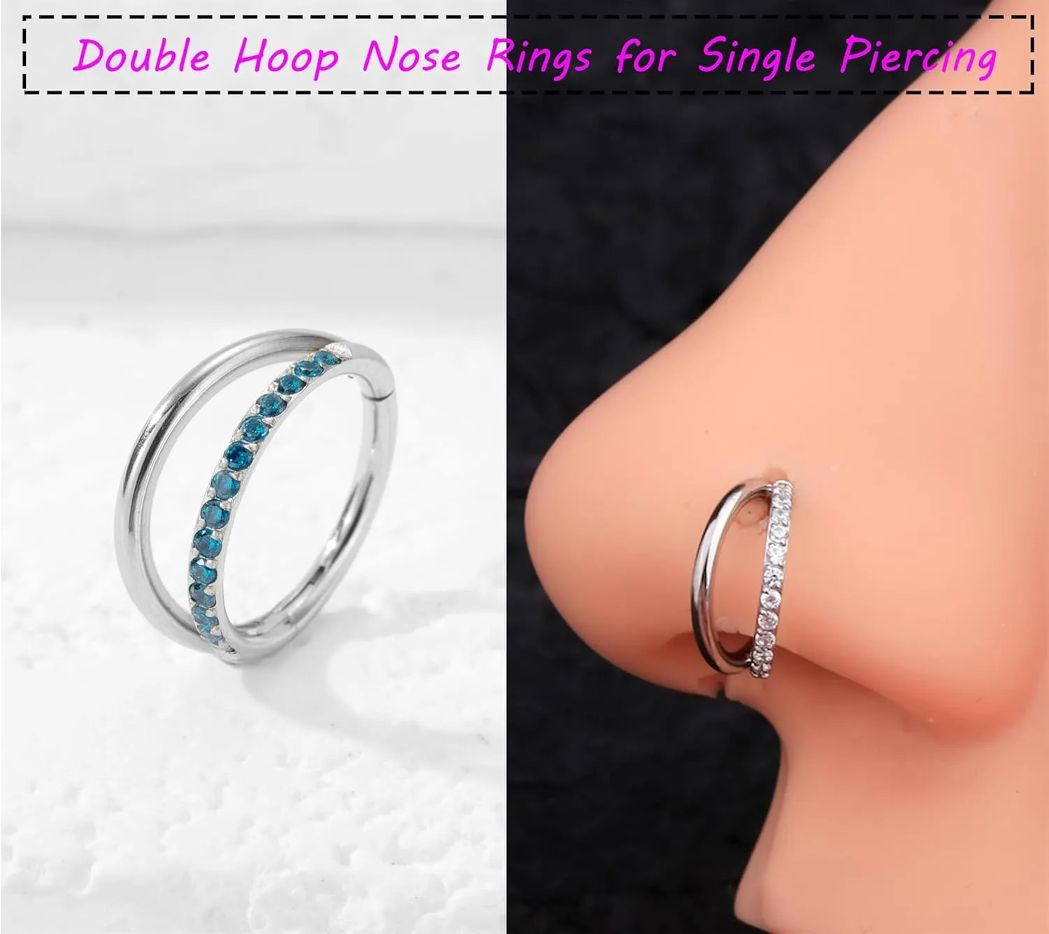 20G 18G 16G Surgical Steel Double Hoop Nose Ring for Single Piercing - Hypoallergenic 14K Real Gold Plated Hinged Segment Nose Rings | CZ Septum Clicker Jewelry | Small Cartilage Hoop Earrings Helix Conch Piercing Jewelry for Women Men