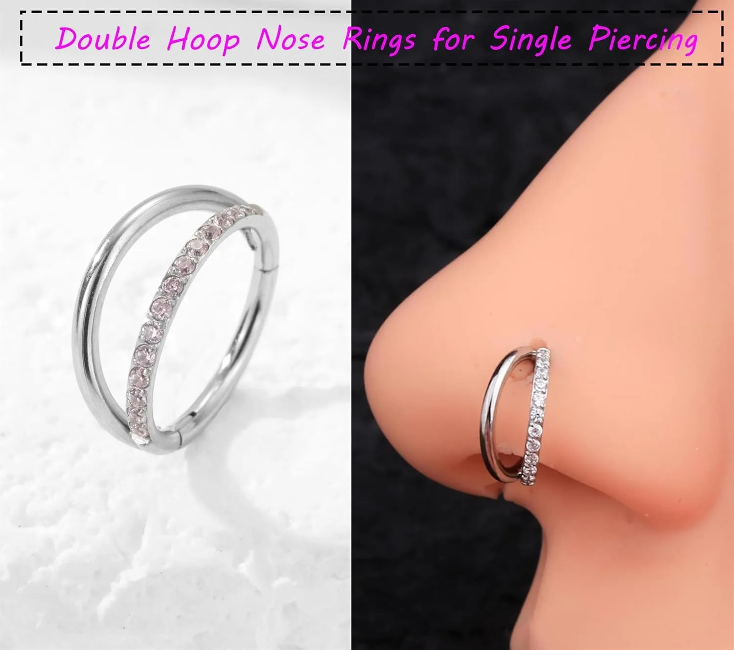 20G 18G 16G Surgical Steel Double Hoop Nose Ring for Single Piercing - Hypoallergenic 14K Real Gold Plated Hinged Segment Nose Rings | CZ Septum Clicker Jewelry | Small Cartilage Hoop Earrings Helix Conch Piercing Jewelry for Women Men