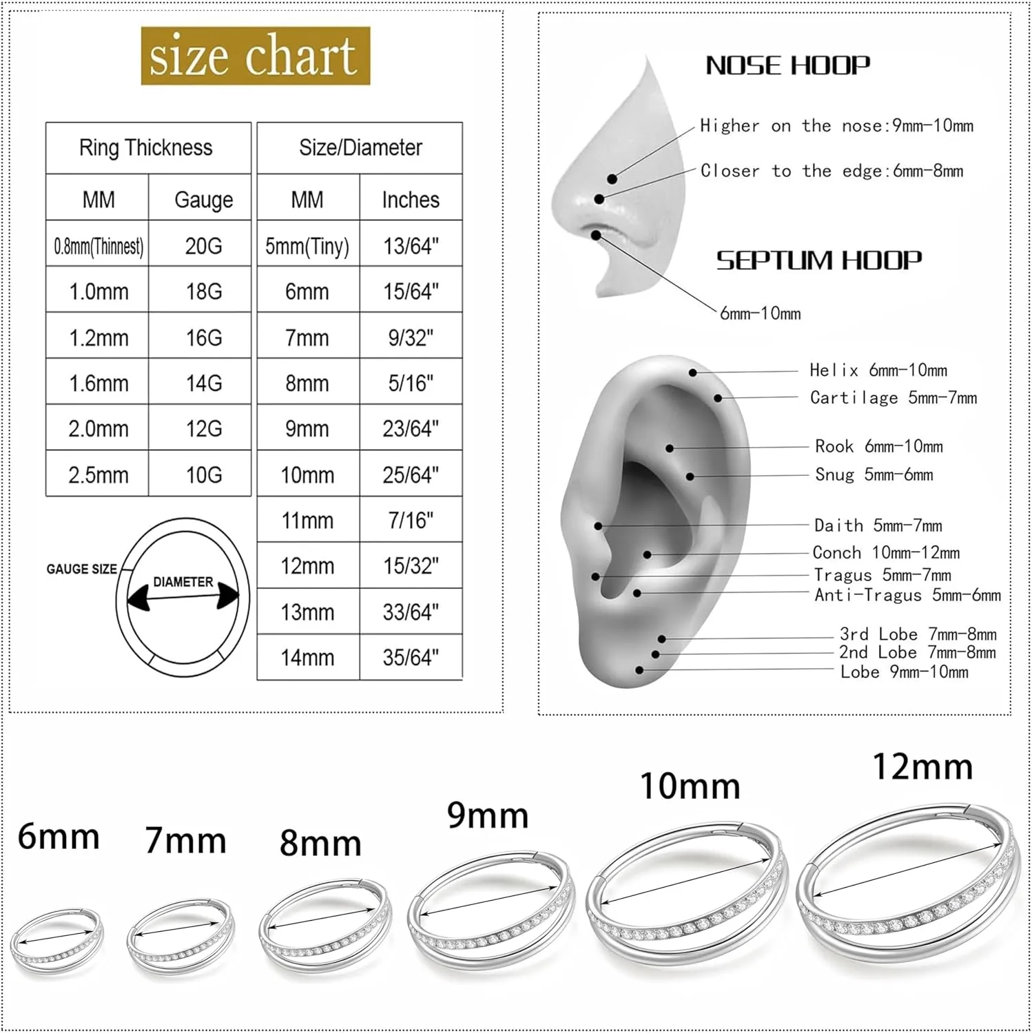 20G 18G 16G Surgical Steel Double Hoop Nose Ring for Single Piercing - Hypoallergenic 14K Real Gold Plated Hinged Segment Nose Rings | CZ Septum Clicker Jewelry | Small Cartilage Hoop Earrings Helix Conch Piercing Jewelry for Women Men