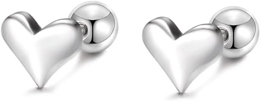 20G Cute Love Heart Cartilage Tiny Stud Earrings 925 Sterling Silver Tragus Screw Back Ball Barbell Labret Studs Earring for Women Dainty Jewelry Gifts Valentine's Day Hypoallergenic