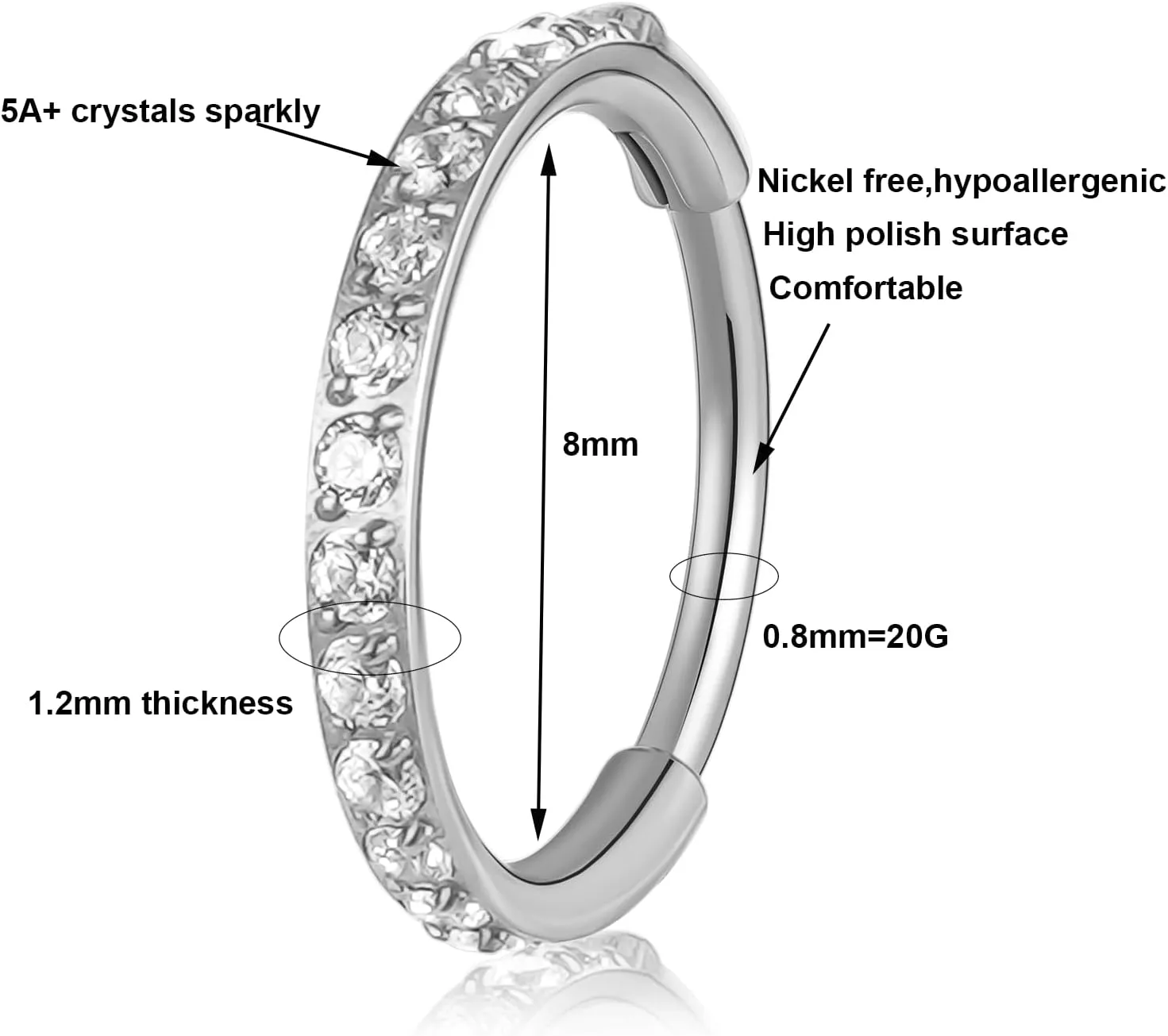 20G Hinged Segment Nose Rings Hoop Titanium Conch Daith Helix Tragus Body Piercing Jewelry Lip Rings Cartilage Earrings Septum Clicker Ring Rook Lobe Snug