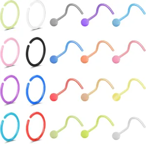20G Nose Ear Rings Hoop Plastic Acrylic Colorful Bioflex Flexible Nose Piercing Retainer Rings Cartilage Bioplastic Hoop Studs Nostril Piercing Jewelry for Work Surgery Sports Women Men