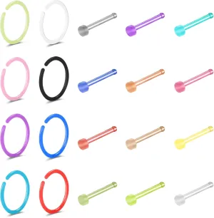 20G Nose Ear Rings Hoop Plastic Acrylic Colorful Bioflex Flexible Nose Piercing Retainer Rings Cartilage Bioplastic Hoop Studs Nostril Piercing Jewelry for Work Surgery Sports Women Men