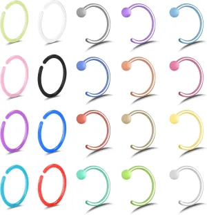 20G Nose Ear Rings Hoop Plastic Acrylic Colorful Bioflex Flexible Nose Piercing Retainer Rings Cartilage Bioplastic Hoop Studs Nostril Piercing Jewelry for Work Surgery Sports Women Men