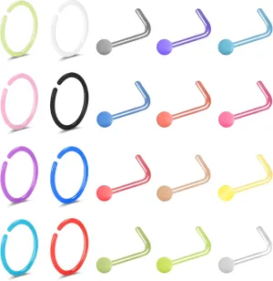 20G Nose Ear Rings Hoop Plastic Acrylic Colorful Bioflex Flexible Nose Piercing Retainer Rings Cartilage Bioplastic Hoop Studs Nostril Piercing Jewelry for Work Surgery Sports Women Men