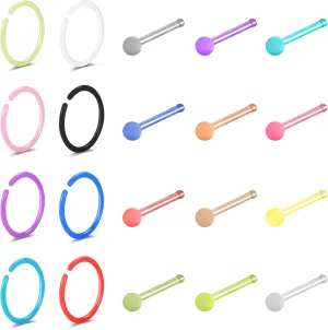 20G Nose Ear Rings Hoop Plastic Acrylic Colorful Bioflex Flexible Nose Piercing Retainer Rings Cartilage Bioplastic Hoop Studs Nostril Piercing Jewelry for Work Surgery Sports Women Men