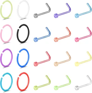 20G Nose Ear Rings Hoop Plastic Acrylic Colorful Bioflex Flexible Nose Piercing Retainer Rings Cartilage Bioplastic Hoop Studs Nostril Piercing Jewelry for Work Surgery Sports Women Men