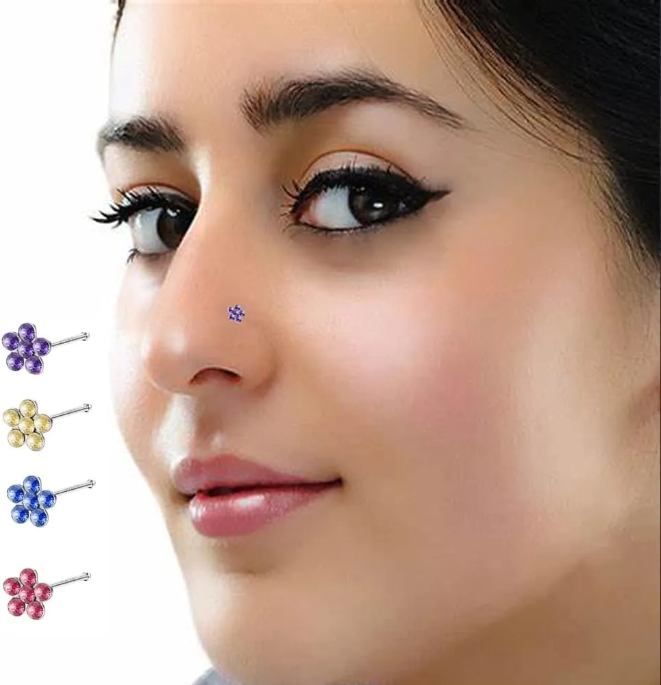 20G Nose Rings Studs Flower I Shaped,20Pcs Surgical Stainless Steel Tragus Piercing Jewelry Lip Earring Cartilage Studs Ear Nose Piercing kit Ideal Gift 2.0mm 2.5mm 3.0mm