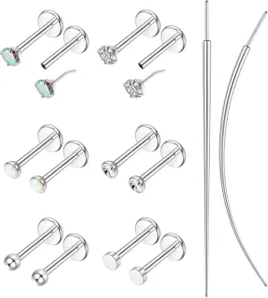 20G/18G Flat Back Earrings Stud - Hypoallergenic Earrings for Women - 316L Surgical Stainless Steel Tragus Cartilage Lip Medusa Piercing Jewelry - Threadless Nose Stud for Women Men