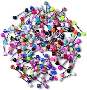 20pcs Stainless Steel Tongue Rings Ball Tongue Piercing Tongue Barbells Mix-Color