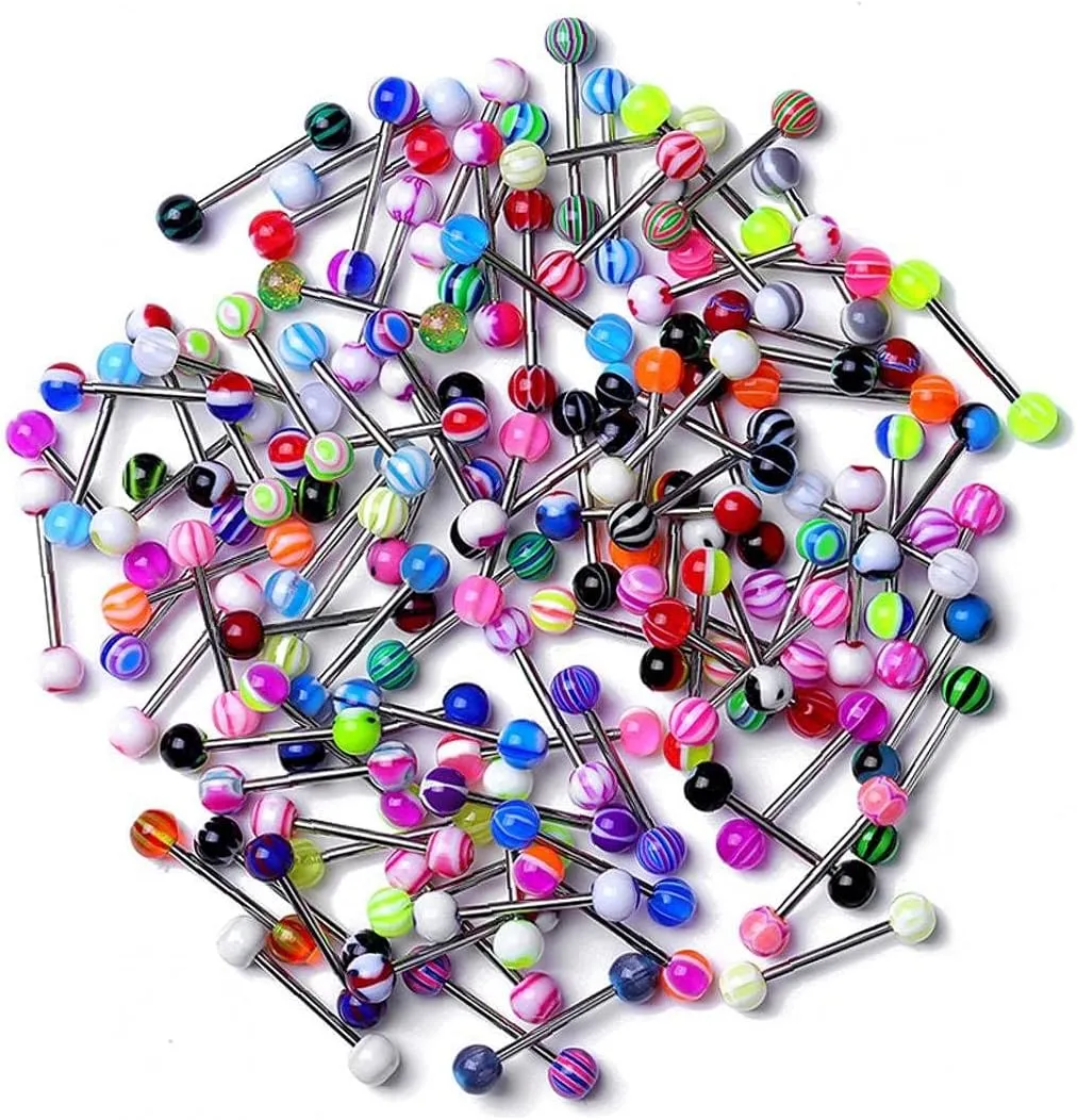 20pcs Stainless Steel Tongue Rings Ball Tongue Piercing Tongue Barbells Mix-Color