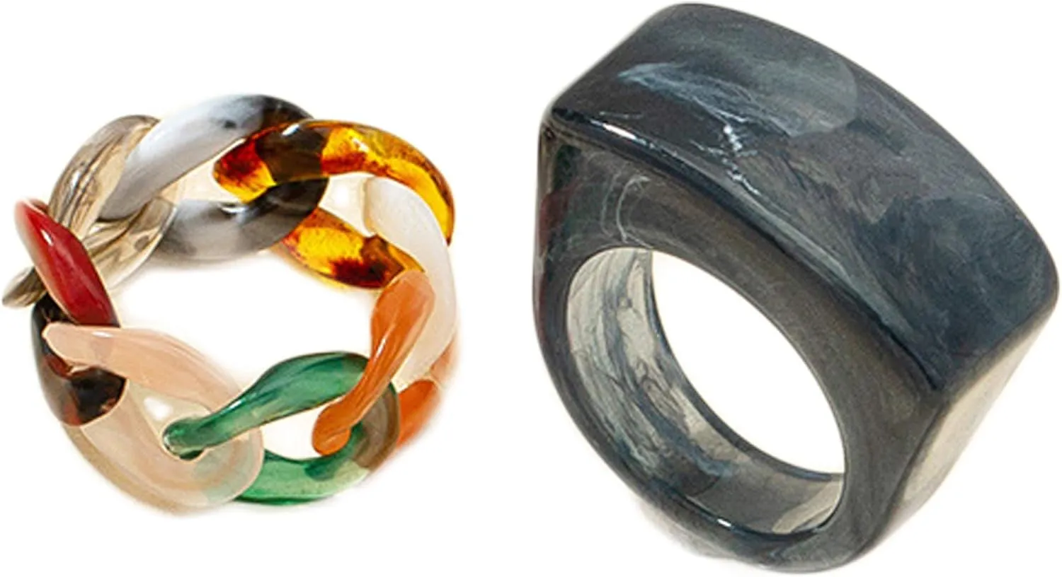 2/3Pcs Retro Thick Resin Transparent Acrylic Chunky Wide Face Unique Square Dome Knuckle Ring Colorful Chain Stackable Statement Finger Band Ring for Women Girls Jewelry Festival Gifts