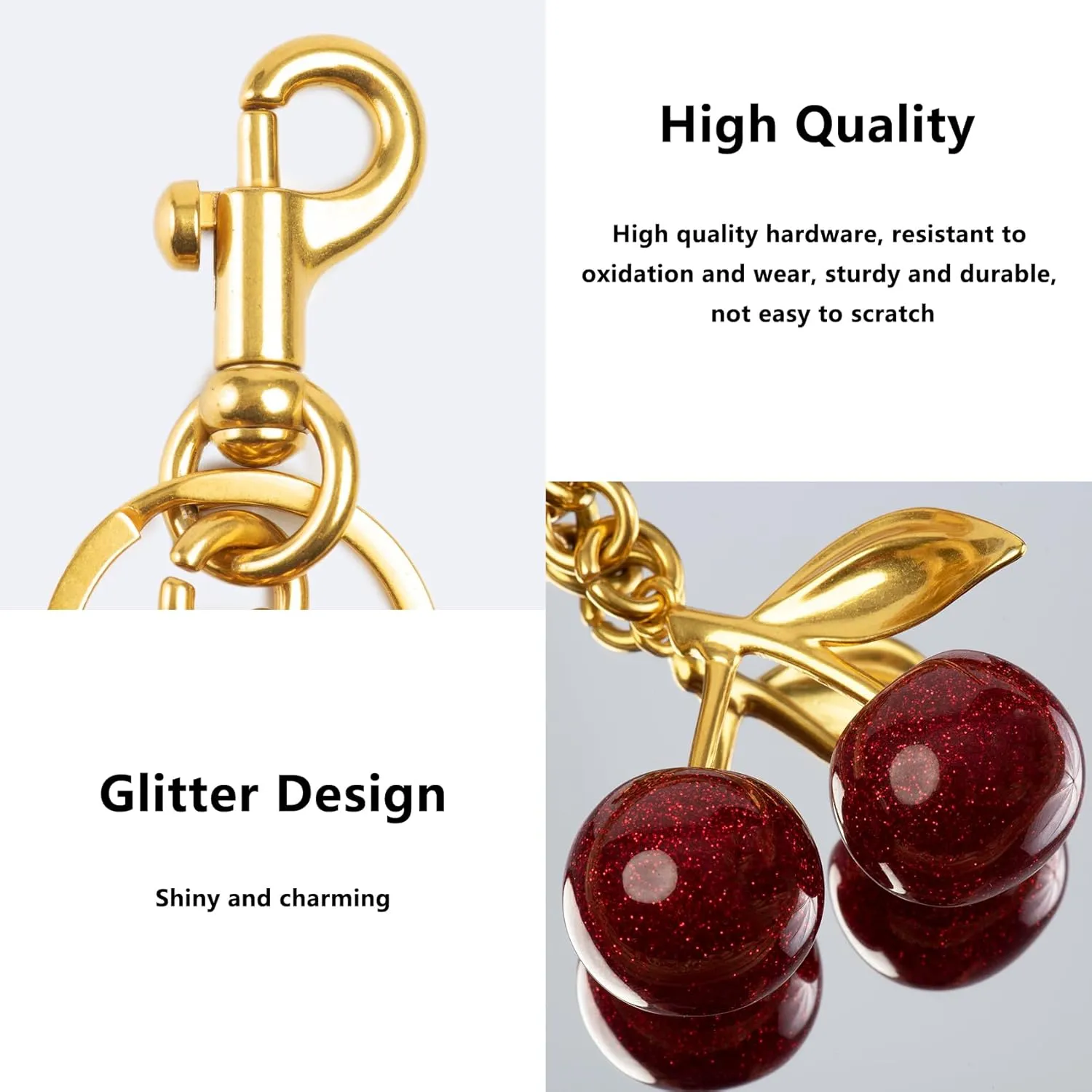 2PC Cherry Keychain Bag Purse Handbag Charms Initial Letter Keychain for Women Girl Cute Key Chain Bling Sparkly