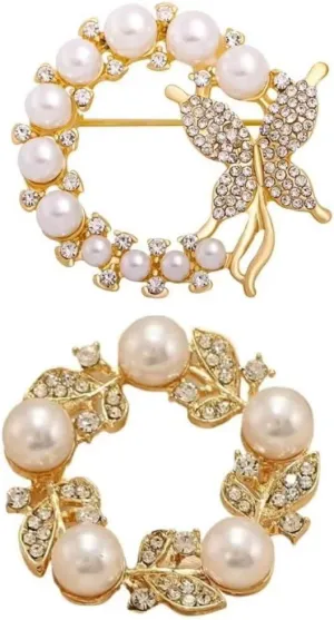 2pcs 4pcs Elegant Jewelry Women'S Brooch And Pin Imitation Rhinestone Pearl Brooch Fashion Shawl Brooch Badge Corsage Style Accessories