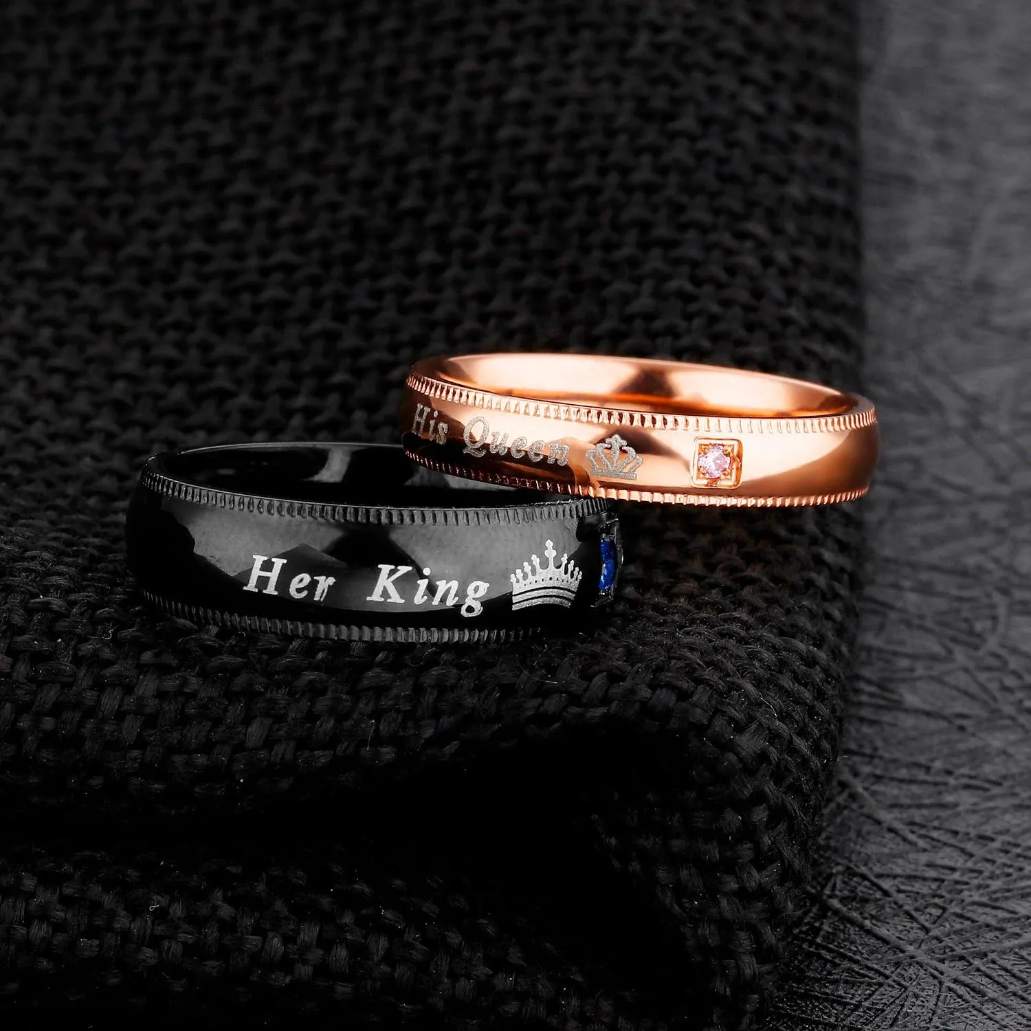 2pcs His and Her Wedding Engagement Band His Queen and Her King CZ Couple Rings for Him and Her Comfort Fit