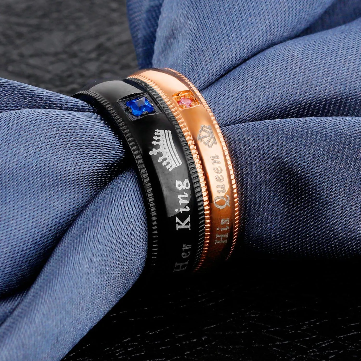 2pcs His and Her Wedding Engagement Band His Queen and Her King CZ Couple Rings for Him and Her Comfort Fit