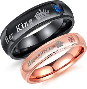 2pcs His and Her Wedding Engagement Band His Queen and Her King CZ Couple Rings for Him and Her Comfort Fit