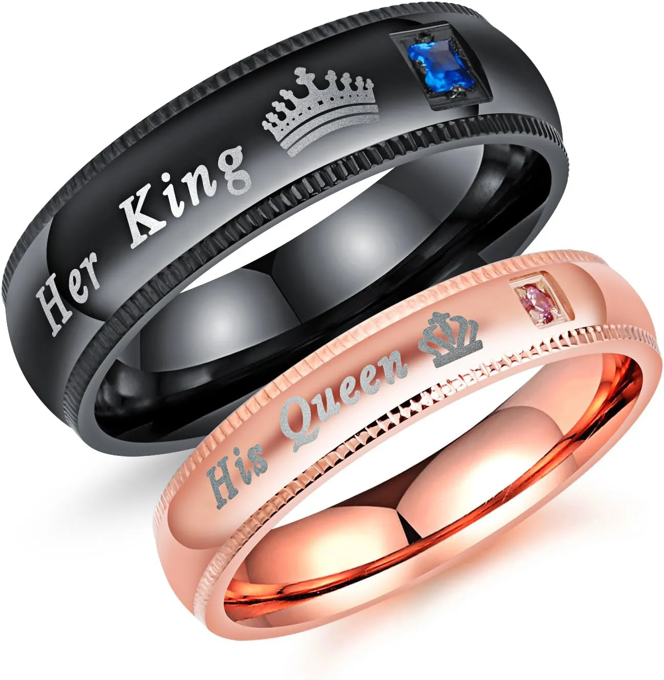 2pcs His and Her Wedding Engagement Band His Queen and Her King CZ Couple Rings for Him and Her Comfort Fit