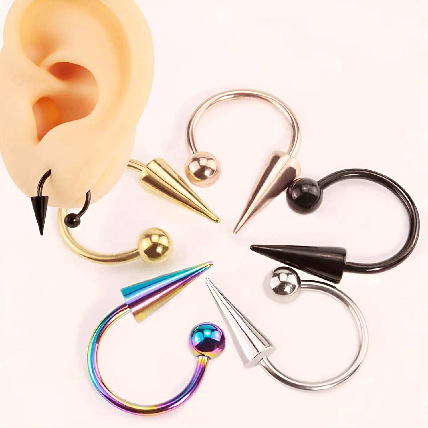 2PCS Silvery 16G 1.2mm Titanium Steel Surgical Steel Septum Piercing Stainless Steel Horseshoe Septum Nose Rings C-shaped Nose Lip Piercing Septum Jewelry for Women Men 8mm