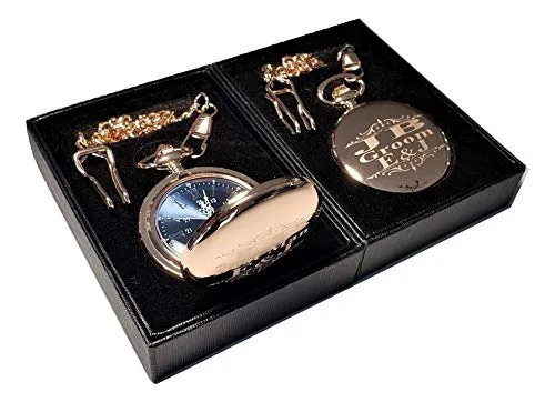 3 custom engraved pocket watches, gift boxes chains, engraving included. Vintage style Groomsmen, best man wedding gift sets. (Black)