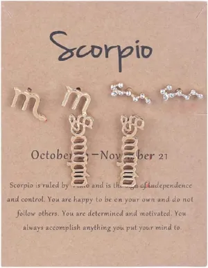 3 Pairs 12 Constellation Zodiac Sign Stud Earrings Star Astrology Horoscope Wish Card for Women Birthday Anniversary Friendship Jewelry