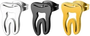 3 Pairs Dentist Tooth Shaped Stud Earrings, Minimalist Korean Fashion Earrings Punk Stainless Steel Gold Silver Black Ear Studs for Women Doctor Nurse Accessories