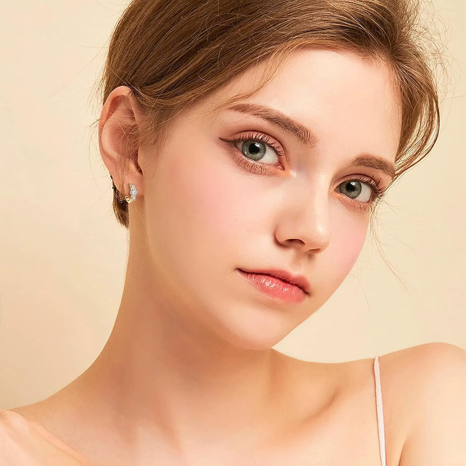 3 Stone Moissanite Hoop Earrings, 925 Sterling Silver Hypoallergenic Huggie Earrings for Women, D Color VVS1 Lab Created Imitation Diamond Round Cut Jewelry Gifts