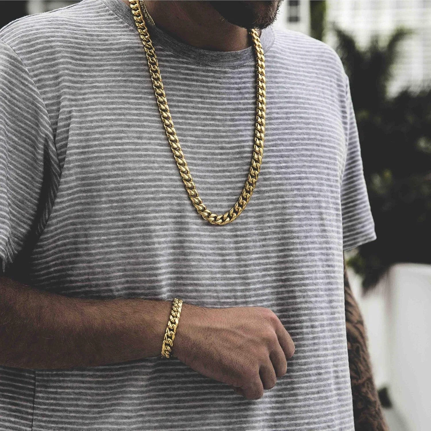 316L Stainless Steel Miami Cuban Link Chain 14K or White REAL Gold Plated Hip Hop Necklace or Bracelet 8mm-18mm for Men Women(Custom Box and Pouch Packing, Christmas Gift)